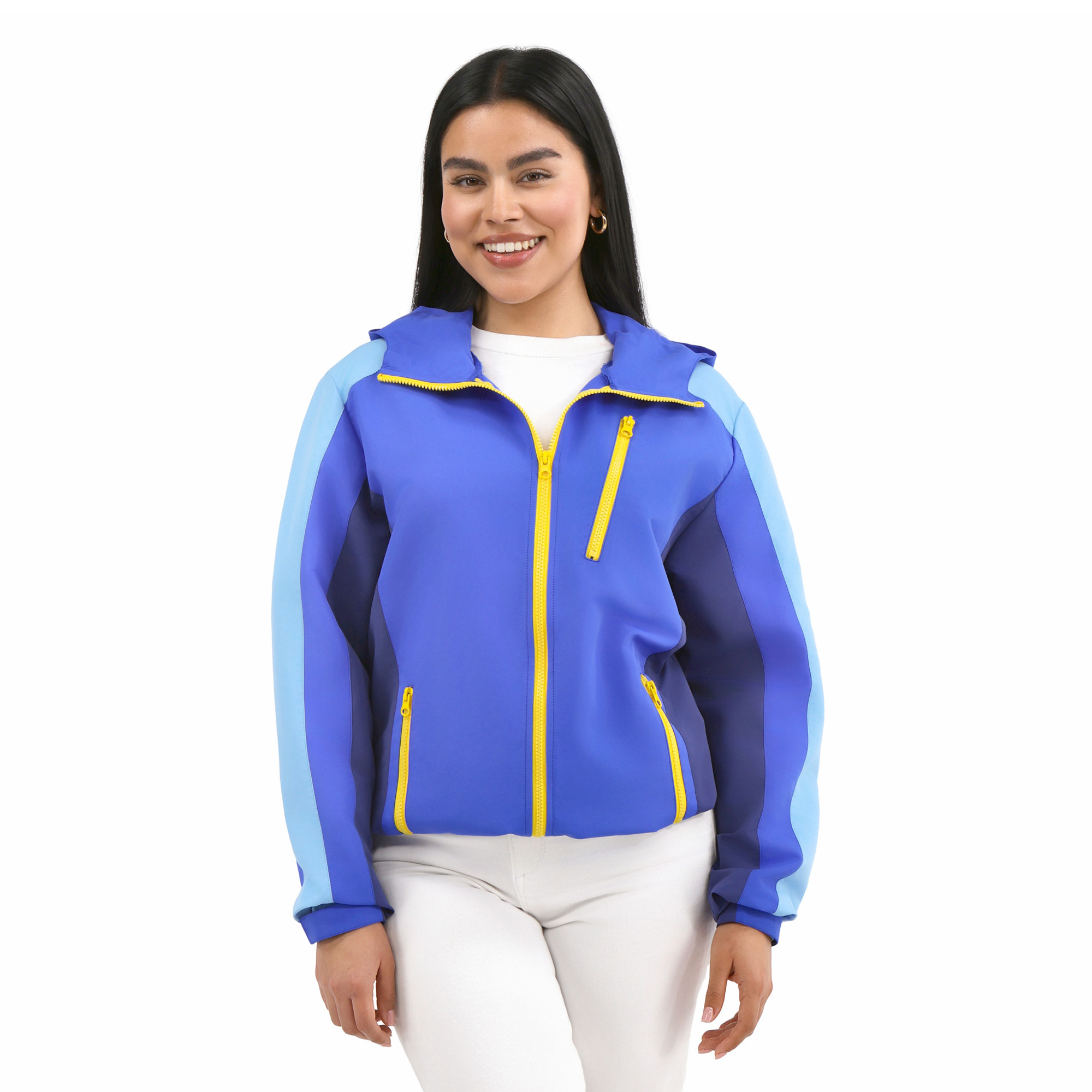 Main image of 'Walmart' Color Block Rain Jacket - Blues image