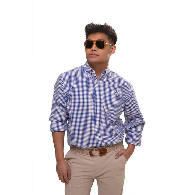 Main image of Men's Gingham Button Down Shirt - Royal Blue image